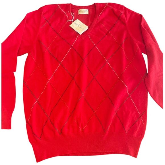 NWT Maus Hoffman Mens 100% Scottish Cashmere Sweater L Red Argyle Luxury Holiday - Picture 1 of 13
